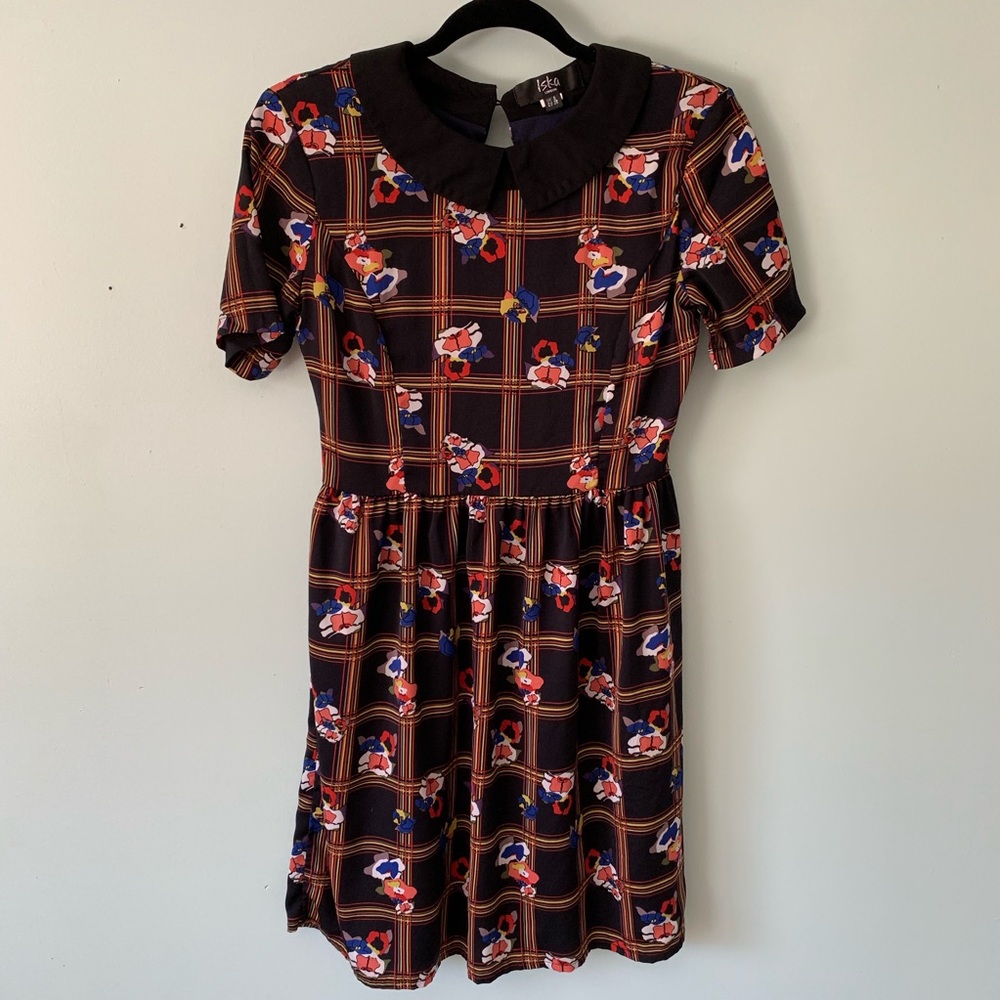 Unique Plaid/Floral Collared Dress
